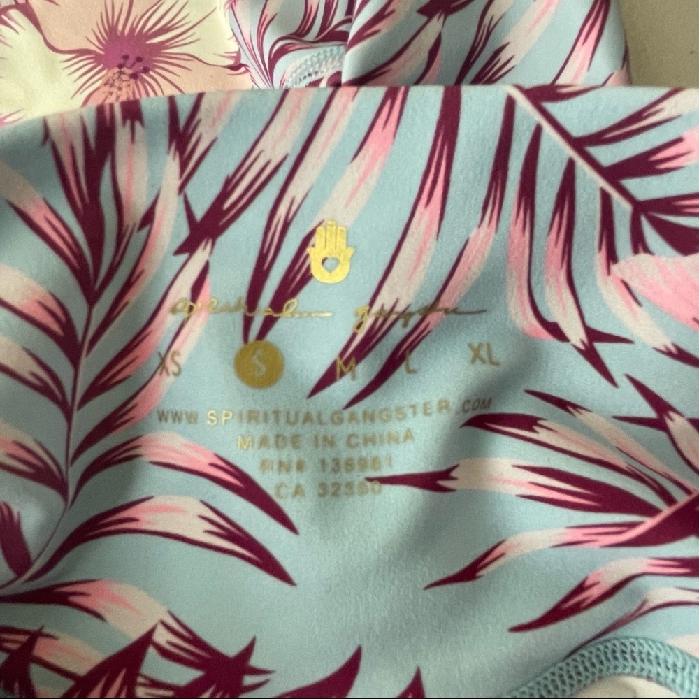 SPIRITUAL GANGSTER TROPICAL HAWAIIAN PRINT BLUE PINK HIGH RISE LEGGINGS SMALL - Picture 5 of 5